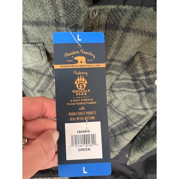 Mens Flannel Shirt, Freedom Foundry, Green/Black, Button Up, NWT, Large - Picture 5 of 7